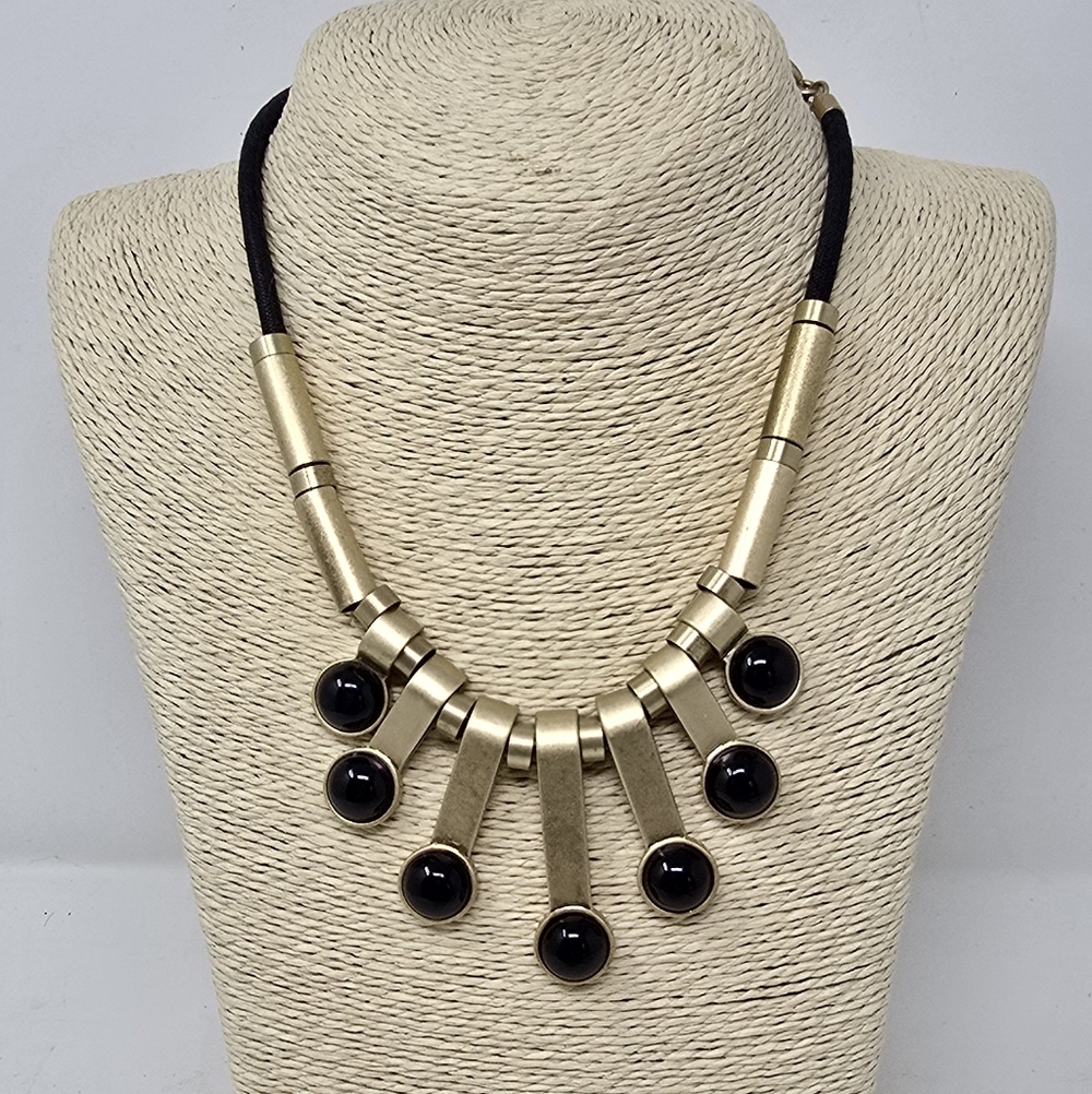 Madewell gold tone modernist faceted cabochon statement bib necklace preppy